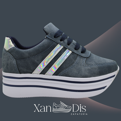 TENIS DE PLATAFORMA ALTA JEANS DENIM ESTAMPADO MEZCLILLA