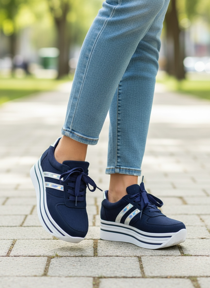 TENIS DE PLATAFORMA AZUL MARINO GAMUZA
