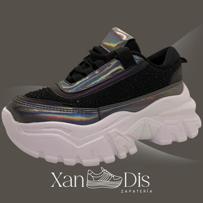 Promo 2 pares tenis plataforma alta chunky moda juveniles brillos tornasol