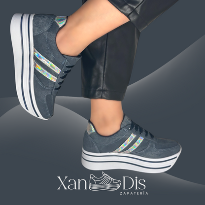 TENIS DE PLATAFORMA ALTA JEANS DENIM ESTAMPADO MEZCLILLA