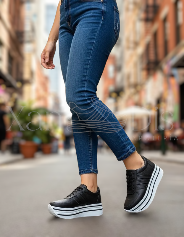 TENIS DE PLATAFORMA ALTA NEGROS PUNTOS