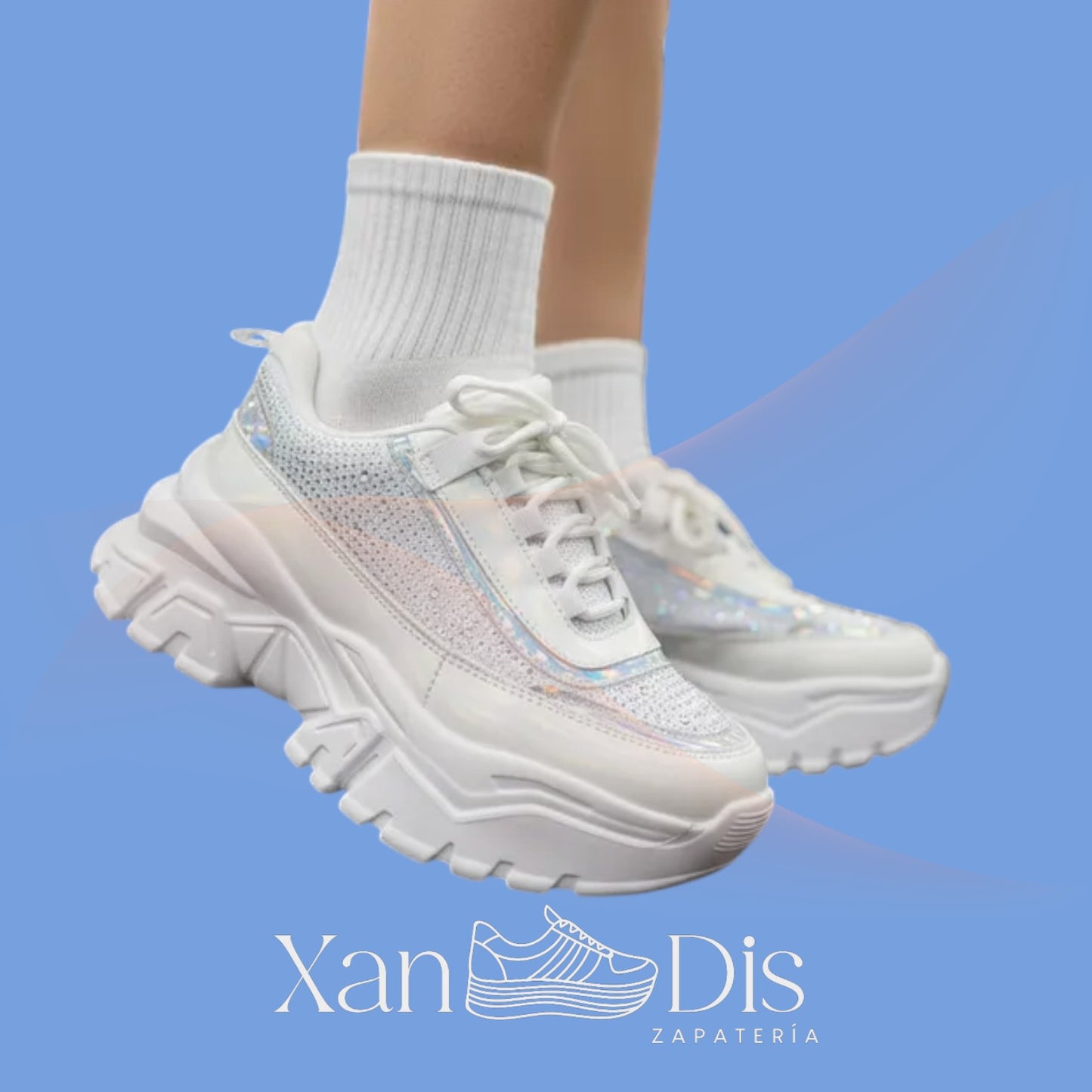 TENIS PLATAFORMA ALTA CHUNKY BRILLOS MODA JUVENILES PEDRERIA CUÑA ALTA TORNASOL BRILLOS