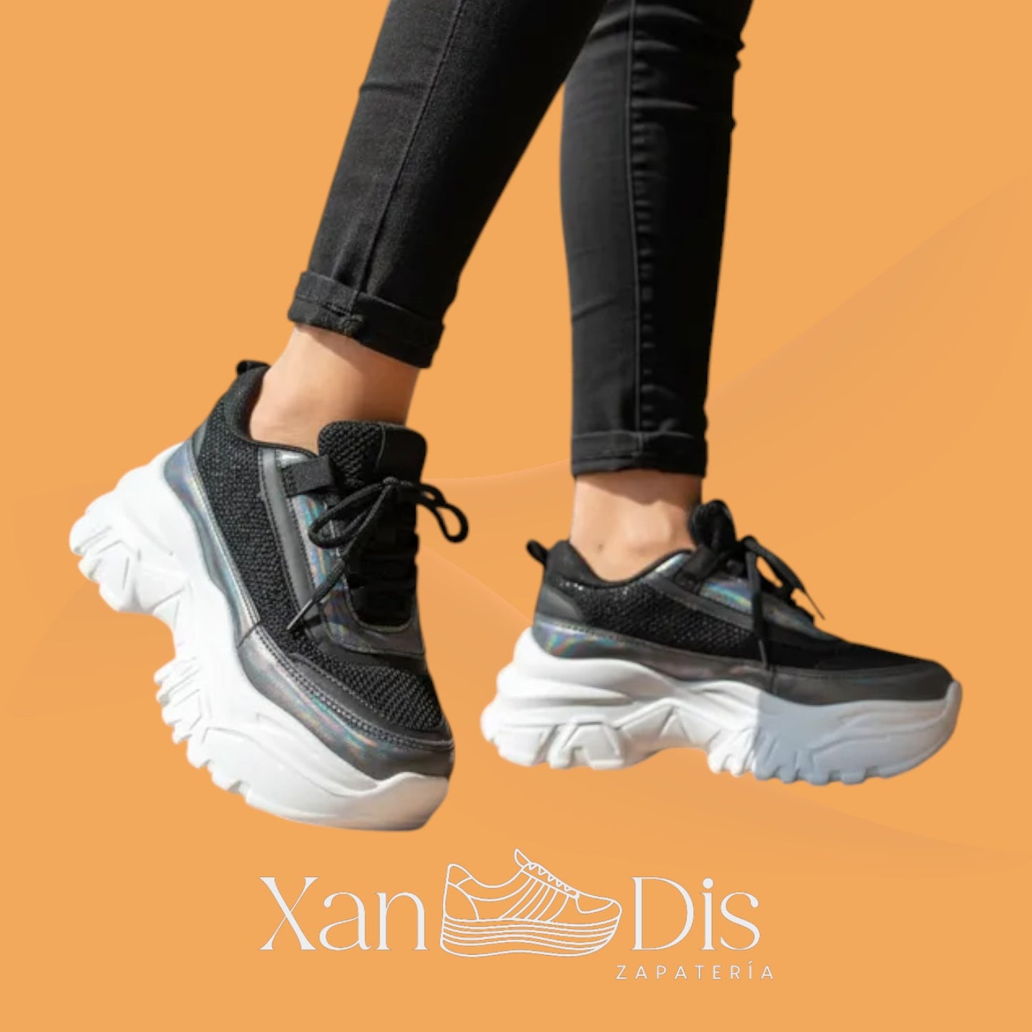 TENIS PLATAFORMA ALTA CHUNKY BRILLOS MODA JUVENILES PEDRERIA CUÑA ALTA TORNASOL BRILLOS