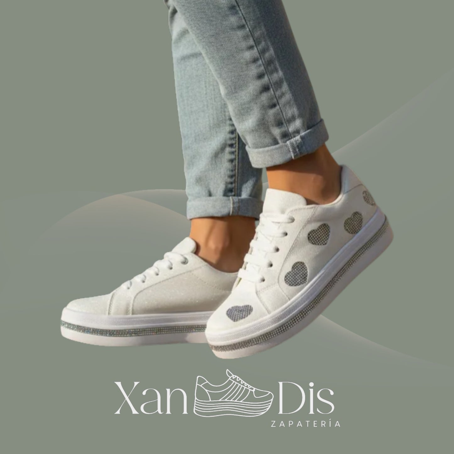 TENIS BAMBAS DE CORAZON CON PEDRERIA BRILLOS BRILLANTES MODA XV AÑOS BODA GRADUACION