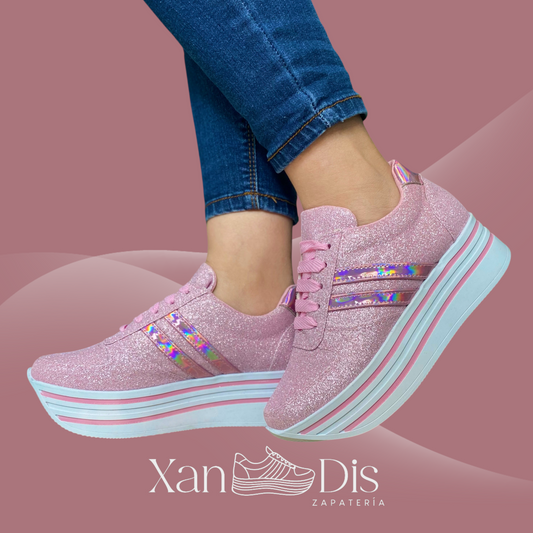 TENIS DE PLATAFORMA ROSA GLITTER