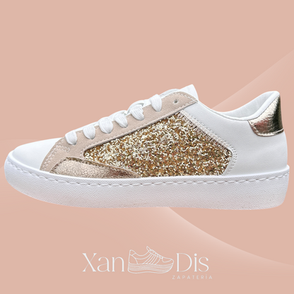 TENIS BAMBAS CASUALES ANIMAL PRINT BRILLO DORADOS