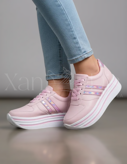 TENIS DE PLATAFORMA ROSAS PASTEL
