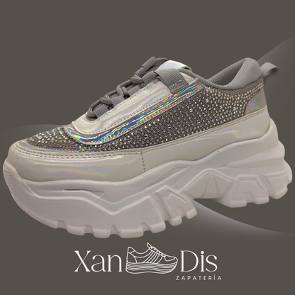 Promo 2 pares tenis plataforma alta chunky moda juveniles brillos tornasol