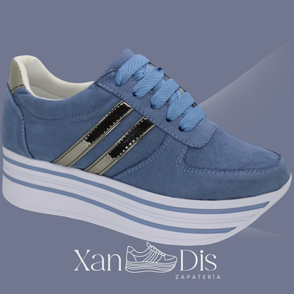 TENIS PLATAFORMA ALTA CUÑA GAMUZA AZUL MED