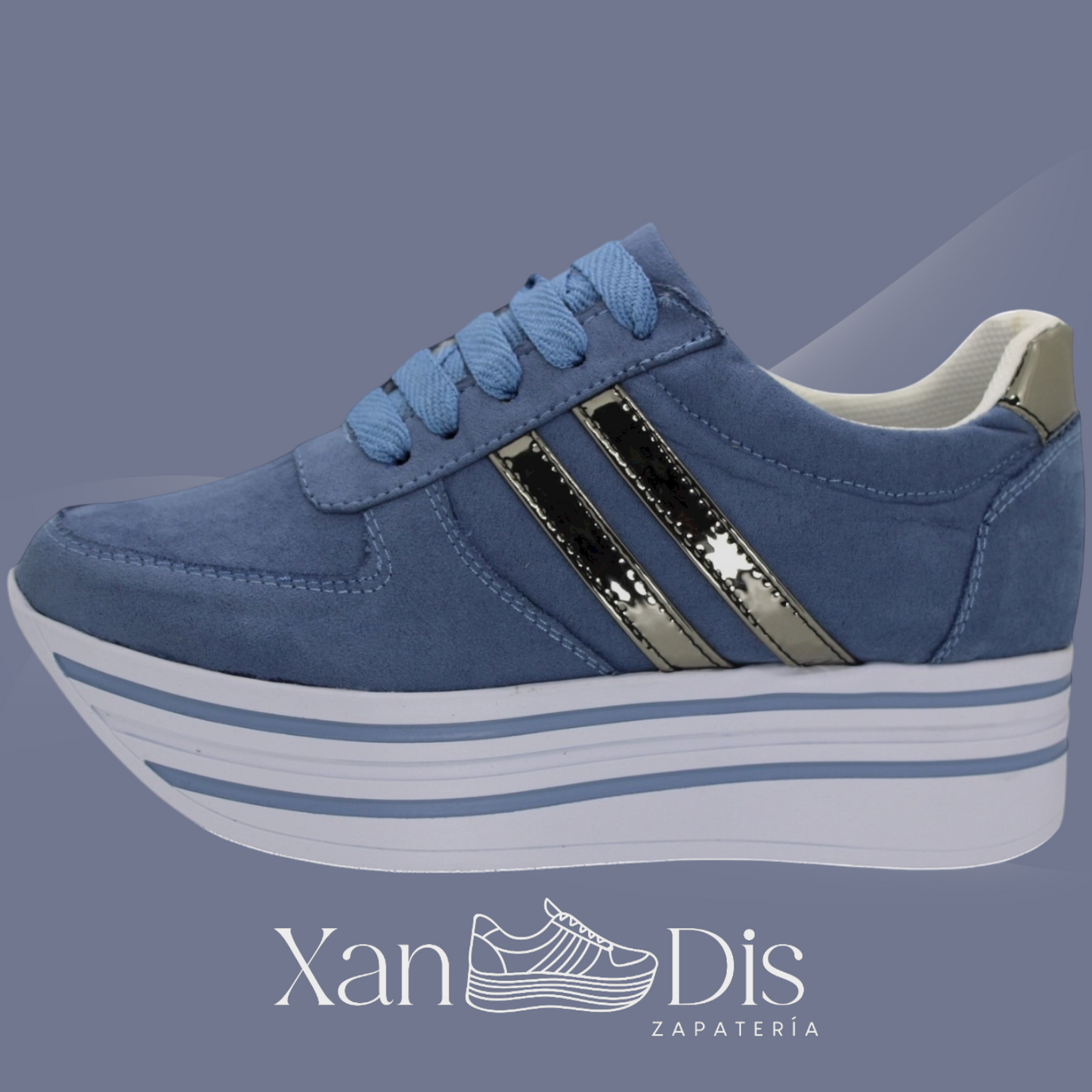 TENIS PLATAFORMA ALTA CUÑA GAMUZA AZUL MED