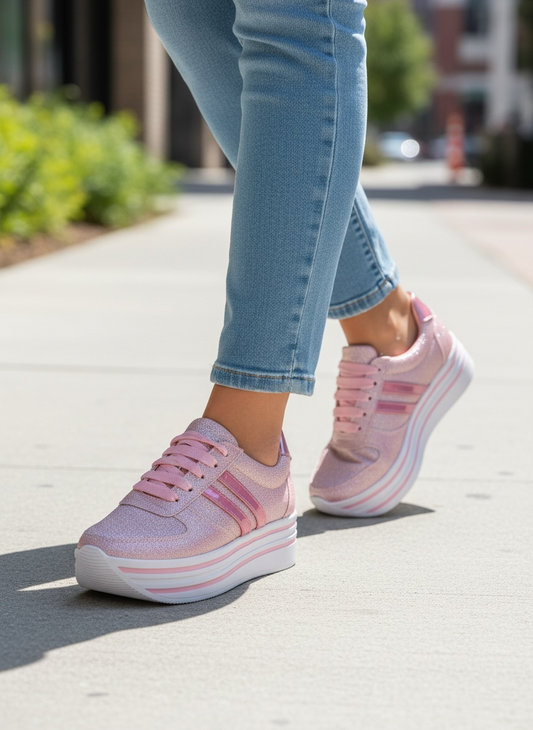 TENIS DE PLATAFORMA ROSA GLITTER