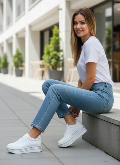 TENIS DE PLATAFORMA ALTA BLANCOS PUNTOS