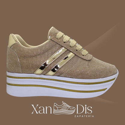 TENIS PLATAFORMA ALTA CUÑA DORADO ORO SPARK