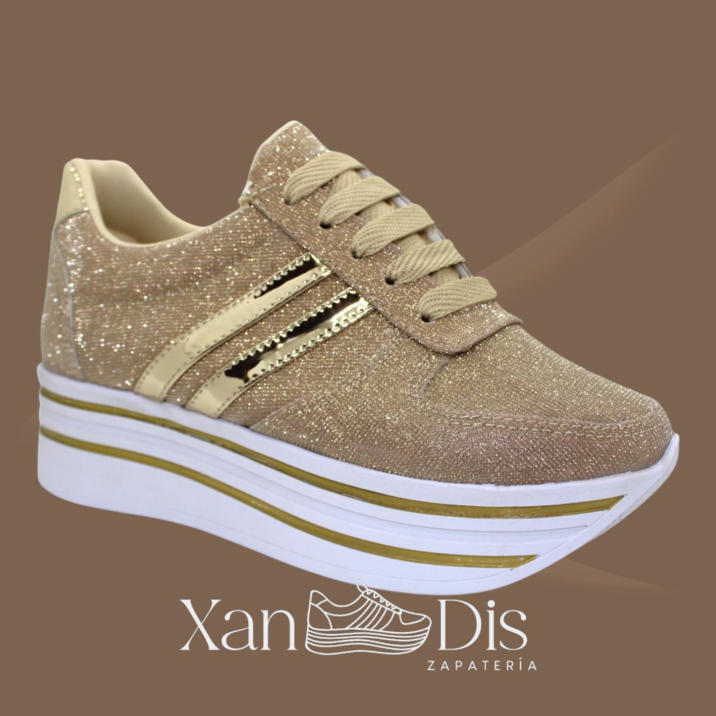 TENIS PLATAFORMA ALTA CUÑA DORADO ORO SPARK