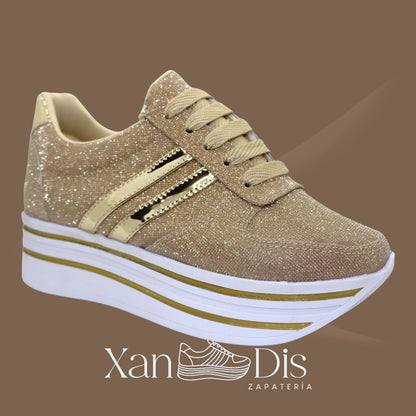 TENIS PLATAFORMA ALTA CUÑA DORADO ORO SPARK