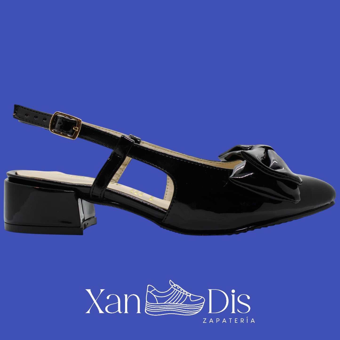 Zapatos slingback de charol con tacón bajo cuadrado CON MOÑO