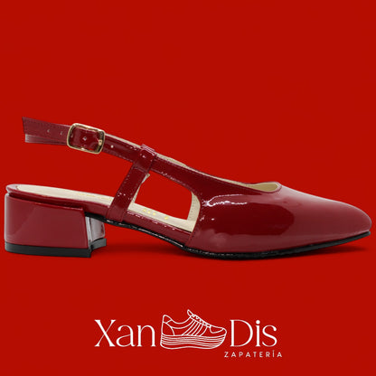 Zapatos slingback de charol con tacón bajo cuadrado ROJOS