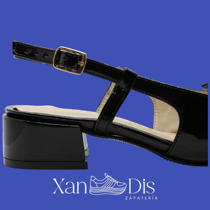 Zapatos slingback de charol con tacón bajo cuadrado CON MOÑO