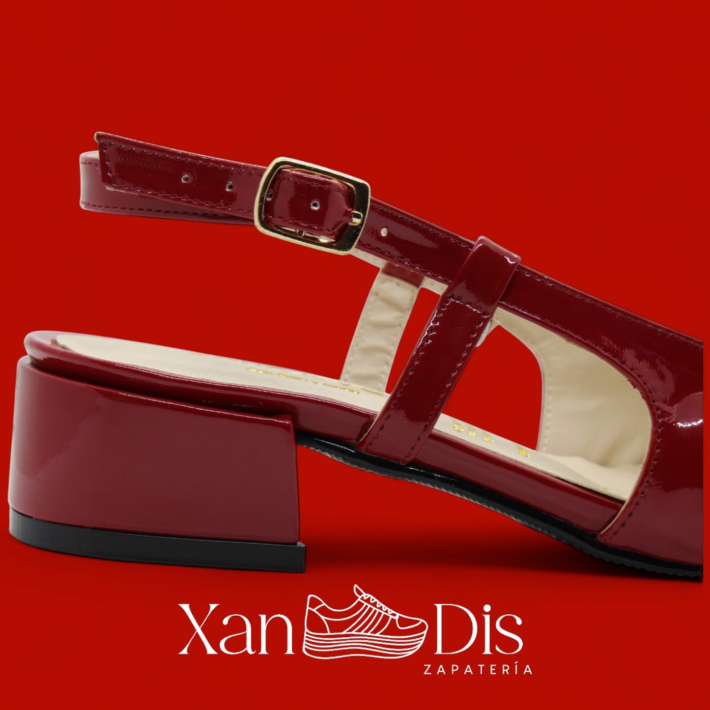 Zapatos slingback de charol con tacón bajo cuadrado ROJOS