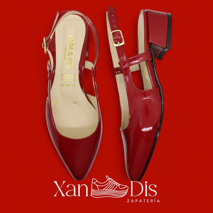 Zapatos slingback de charol con tacón bajo cuadrado ROJOS