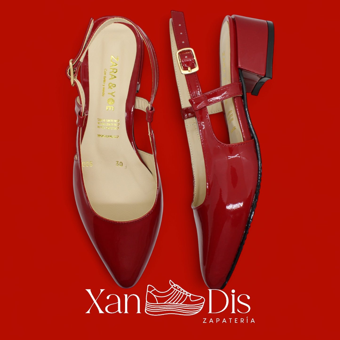 Zapatos slingback de charol con tacón bajo cuadrado ROJOS
