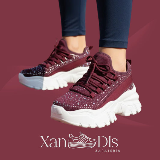TENIS PLATAFORMA ALTA CHUNKY BRILLOS MODA JUVENILES PEDRERIA CUÑA ALTA CALCETIN