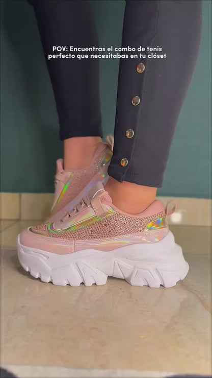 Promo 2 pares tenis plataforma alta chunky moda juveniles brillos tornasol
